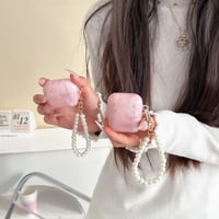 CUTECASE ピンク大理石調 AirpodsPro3ケース 光沢感 Airpods4/3/Pro2カバー Airpods第3/2世代 真珠ストラップ オシャレCM6345