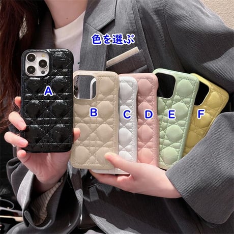 CUTECASEエナメルレザー iPhone15pro/15ケース キルティング iPhone14promax/13pro/ケース 上品 高級感 シンプル風 CM4388
