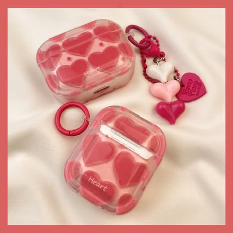 CUTECASE ピンクハート柄 AirPods Pro 3ケース グラデーション Airpods 4/3ケース Airpods Pro 2カバー キーホルダ付 可愛い 女子に人気CM5991