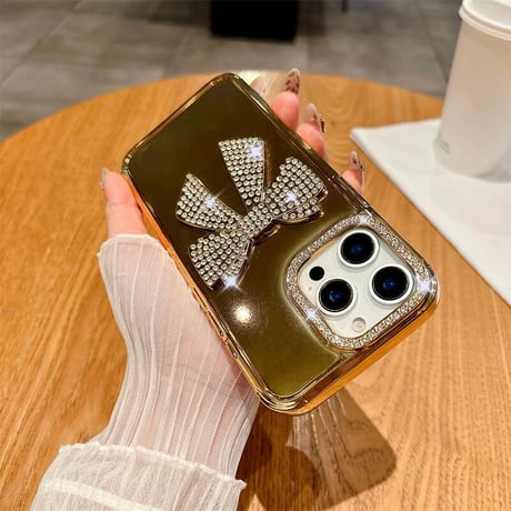 CUTECASEジュエリーリボン iPhone16plus/16proケース 艶感 iPhone15/14/13proカバー 女子力高い おしゃれ CM5346