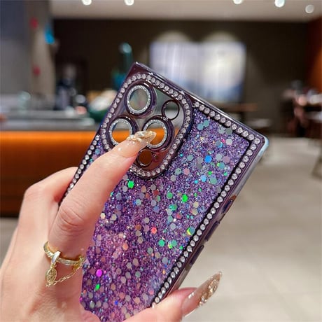 CUTECASEキラキラスクエア iPhone16/16Proケース ジュエリー/ラメ iPhone15promax/14/13Proカバー 四角 おしゃれ カメラ保護CM5468
