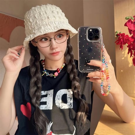 CUTECASE カラーハートデコ iPhone16/16Promaxケース キラキラララメ iPhone15promax/14/13カバー クリスタルストラップ 黄ばまないCM5542