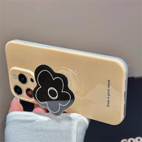 CUTECASE 韓国風 アイフォン15/15proケース 花グリップ付 iPhone14pro/13/12カバー かわいい 艶感CM4420