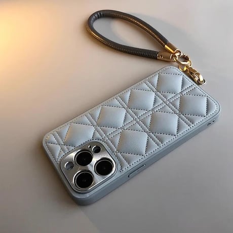 CUTECASEレザー菱形キルティング iPhone16/16Proケース ストラップ付 カメラ保護 iPhone15pro/14Proカバー エレガント 耐衝撃加工CM5004