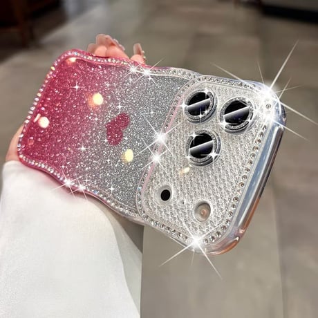 CUTECASEうねうねジュエリーライン iPhone17Promaxケース ハート柄 iPhone17/16/15/14ケース グラデーションカラー レンズ保護CM6325