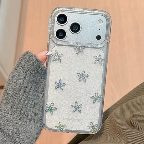 CUTECASE キラキラ花 iPhone17Pro/17ケース ラメ クリア iPhone17ProMax/16/15Proカバー オシャレ シック 女子力高い CM5870