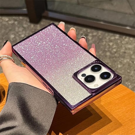 CUTECASE 長方形 iPhone17/16ケース スクエア キラキラ iPhone15promax/14/13proカバー メタルカラー オシャレCM5546