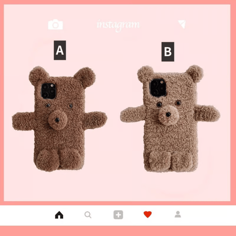 CUTECASEモフモフ熊 iPhone16pro/16ケース ギフトに最適 iPhone15Pro/14/13proカバー キュート 可愛すぎる 秋冬に流行る CM4894