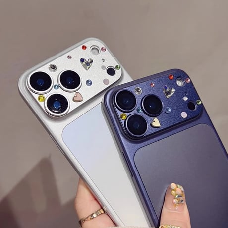 CUTECASE ダイヤとカラーハートデコ カメラ保護カバー 頑丈 iPhone17ProMax 贅沢 保護フィルム キラキラ おしゃれ きれい 耐衝撃CM6159