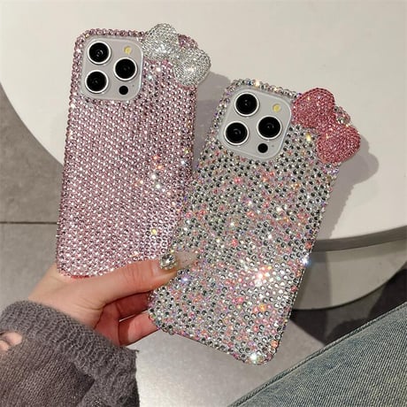 CUTECASEダイヤ iPhone16/16Proケース 可愛すぎるリボンデコ iPhone15Pro/14/13proカバー 華やか キラキラ 高品質 CM4681