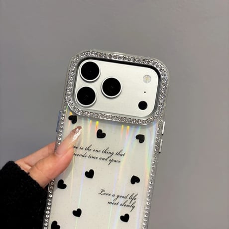 CUTECASE 光るハート柄 iPhone17Promaxケース ジュエリーライン iPhone16Promax/15pro/14ケース キラキラ 可愛すぎるCM6393