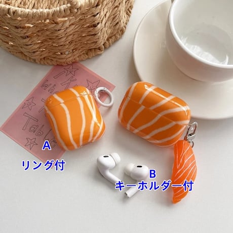 CUTECASE サケ Airpods Pro3ケース サーモン寿司キーホルダー Airpods4/3カバー pro2/pro1 リング 美味しそうCM6383