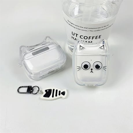 CUTECASE猫と魚 Airpods4ケース ギフトにおすすめ AirpodsPro2ケース airpods3/2ケース 耳付き キーチェーあり 可愛いCM5513