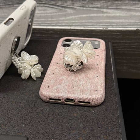 CUTECASE 貝殻花とパールミラーリング iPhone17Pro/17ケース ダイヤデコ iPhone16Promax/15pro/14ケース 上品 便利高級感 CM6457