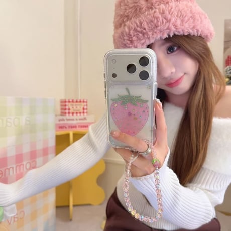 CUTECASE ダイヤストロベリー iPhone17pro/17ケース キラキラ感 iPhone16promax/15proケース オシャレストラップ 女子力高いCM5978