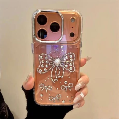 CUTECASE ダイヤリボン iPhone17Pro/17ProMaxケース パール iPhoneAir/17/16Proケース ハンドメイド キラキラ 綺麗 CM5726