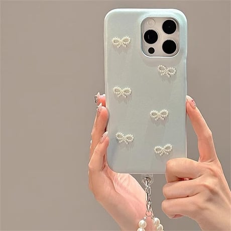 CUTECASEパールリボン iPhone16/15proケース 皮製 パールストラップ付 iPhone14/13pro/12ケース 女子力アップ おしゃれCM4550