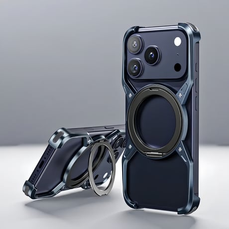 CUTECASE iPhone17Promaxケースアルミ合金フレームレス設計中空放熱支点リング保護ケース360°回転リングホルダー