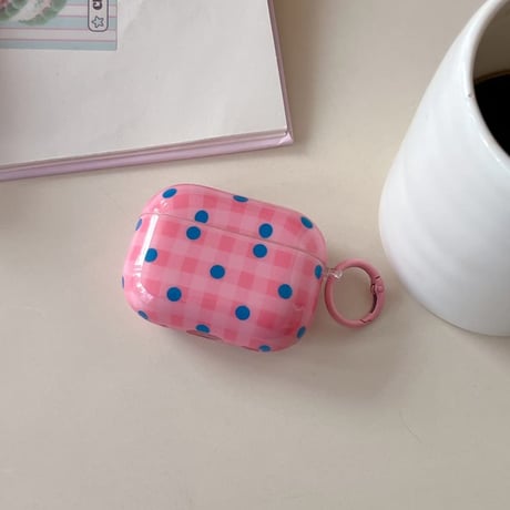 CUTECASE チェック柄と水玉模様 AirpodsPro3ケース 韓国っぽ Airpods3/pro2カバー 可愛い リング付 ギフトにCM6020