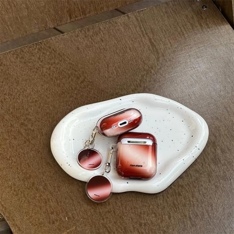 CUTECASEグラデーションカラー ワインレッド Airpods 4ケース ホルダー付 かわいい Airpods3/Pro2ケース airpodspro2カバー シック ファッションCM5083