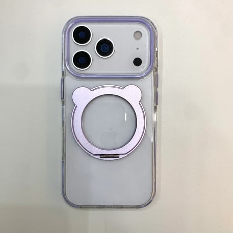 CUTECASE 熊耳付リングスタンド iPhone17PromaxケースMagSafe対応 透明 iPhone16Pro/15/14ProMaxケース シンプル風 高品質CM6248
