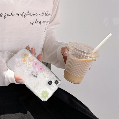 CUTECASE動く花 アイフォン15/15pro/15plusケース キラキララメ入り iPhone14/13pro/12ケース 可愛い 丈夫CM4494