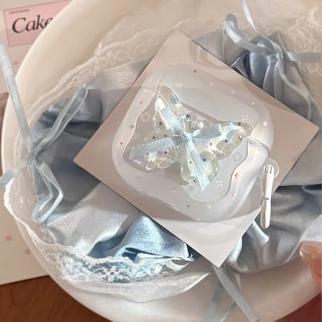 CUTECASE 蝶デコ Airpods Pro3ケース ホワイト Airpods 4/3カバーケース AirpodsPro2/1 キラキラ感 リング付き CM6196