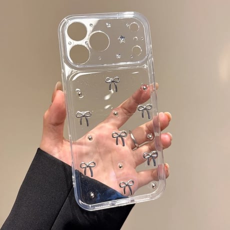 CUTECASE メタルリボン iPhone17Promaxケース 高透明 iPhone16ProMax/15Pro/14カバー カメラ保護 軽量 CM6537