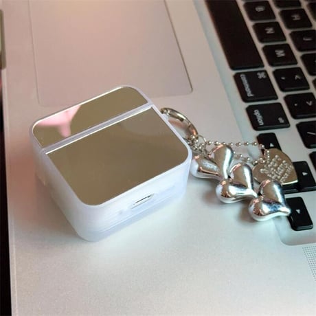 CUTECASEミラー Airpods4ケース ハートキーチェーン付 AirpodsPro2ケース airpods3/2カバー メイク直し鏡 女子力高い 丈夫 CM5280