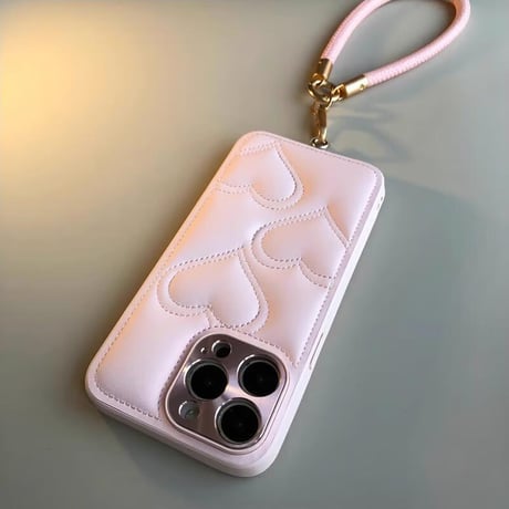 CUTECASEハートキルティング iPhone16/16proケース レザー ストラップ付 iPhone15pro/14/13Proカバー エレガント カメラ保護CM4930