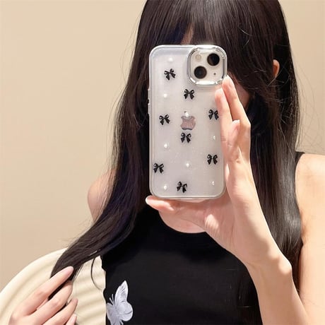 CUTECASE金属リボン iPhone15/15proケース パール iPhone14/13pro/12クリアケース かわいい 女子力高いCM4440