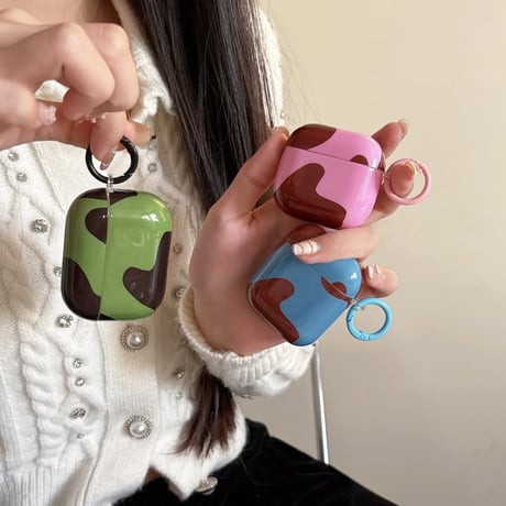 CUTECASE ハートカラーブロッキング AirpodsPro3ケース 韓国っぽい Airpods3/pro2カバー 可愛い リング付 CM5964