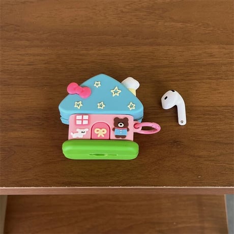 CUTECASE可愛い家 Airpods4ケース クマちゃん AirpodsPro2ケース airpods3/2カバー リング付き ギフトにおすすめ 頑丈CM5412