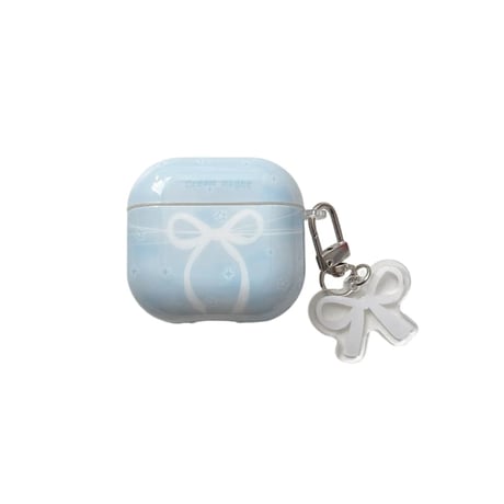 CUTECASE ホワイトリボン柄 AirPodsPro3ケース 韓国っぽ Airpods4/3ケース AirpodsPro2/Pro1カバー リボンキーホルダー 可愛いCM5971