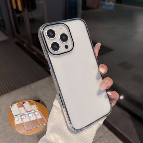 CUTECASEパステルカラー iPhone16/16Proカバー 指紋防止 半透明 アイフォン15promax/14/13カバー カラーライン シンプル風 CM5418