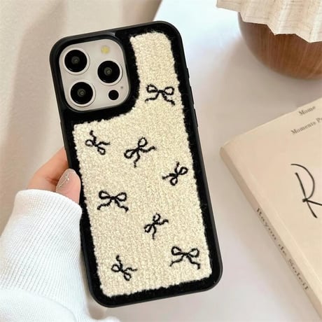 CUTECASEリボン iPhone16Pro/16ケース ニット 大人可愛いン iPhone15Pro/14/13proケース 秋冬ファッションCM4703