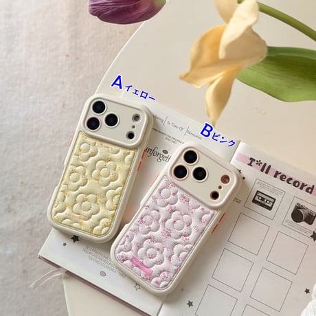 CUTECASE オトナ可愛い iPhone17Pro/17ケース 刺繡花柄 皮っぽ iPhone17ProMax/16/15Proケース カメラカバー 淡色系CM5889