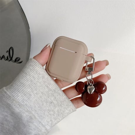 CUTECASEベージュ/ブラウン Airpods4ケース 可愛いホルダー付 Airpodspro2カバー Airpods3/2 充電口カバー付 指紋防止 シリコン CM5283