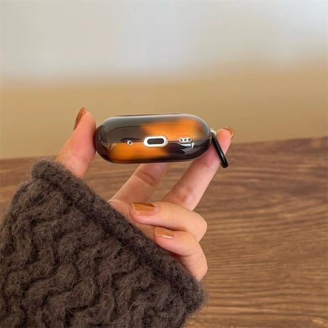 CUTECASE ぼかしブラウン Airpods 4ケース 琥珀色 Airpodspro2/proカバー Airpods3/2 高級感ストラップ 光沢感あるCM4851
