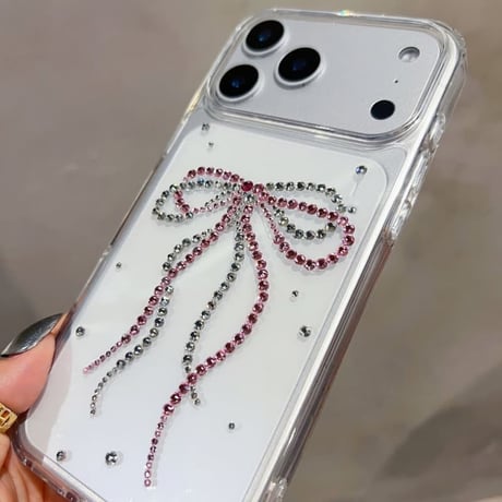 CUTECASEダイヤリボン iPhone17Pro/17ケース かわいい iPhone17ProMax/16Pro/15カバー 透明 黄ばまない 女子力アップ CM6117