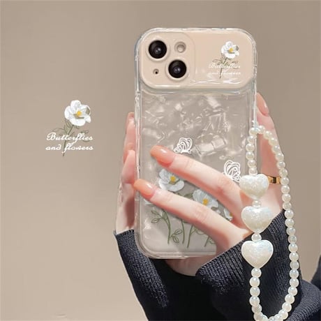 CUTECASE鏡カメラカバー付 iPhone15Pro/16ケース 花柄 ストラップ付き アイフォン14プロ/13miniカバー オシャレ お買い物 CM4608