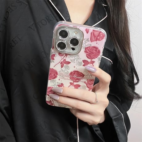 CUTECASE 薔薇柄 お母さんにバラを iPhone15/15proケース キラキラレンズ iPhone14/13pro/12ケース おしゃれ きれいCM4018