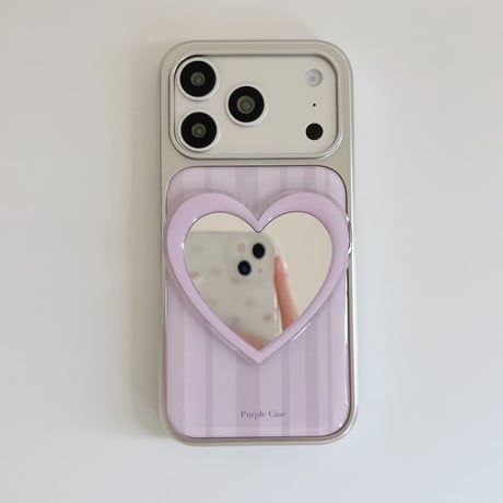 CUTECASE ハートミラー iPhone17Pro/17ケース ストライプ柄 iPhone16Pro/15/14ケース 淡色系 ガーリーファッションCM6264