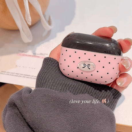 CUTECASEAirpods 4ケース 水玉模様 パールリボンキーチェーン Airpods3/Pro2ケース airpodspro2カバー ピンク 女子力高い 大人可愛いCM5215