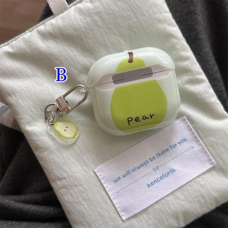 CUTECASE梨柄 Airpods4ケース Pear 韓国風 Airpods3/Pro2ケース airpodspro2カバー キーチェーン付 ギフトにおすすめCM5358