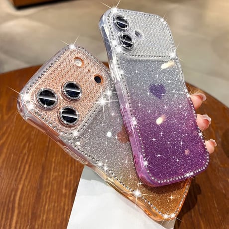 CUTECASEうねうねジュエリーライン iPhone17Promaxケース ハート柄 iPhone17/16/15/14ケース グラデーションカラー レンズ保護CM6325