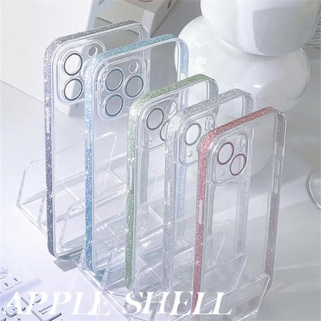 CUTECASE【iPhone15対応】ラメ入り枠 iphone14/13/12promaxカバー キラキラ シンプル オシャレカメラレンズカバー 全面保護 高品質 薄型 黄ばまないCM1877