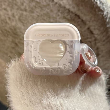 CUTECASE シェル風ハート Airpods Pro3ケース リボン柄 Airpods 4/3カバーケース AirpodsPro2/1 キラキラ感 オシャレホワイト CM6187