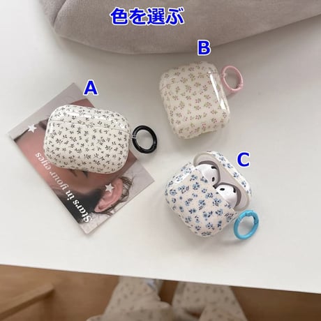 CUTECASE 韓国っぽ AirpodsPro3ケース 花柄 Airpods4カバー AirpodsPro2/Pro1カバー リング付き オシャレさんにおすすめCM6536