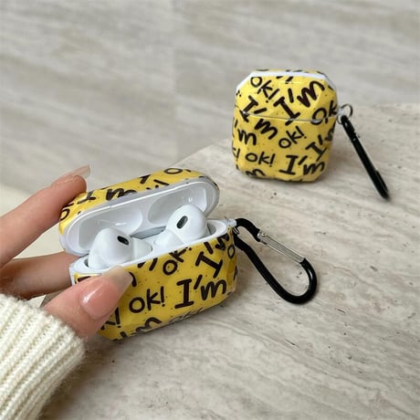 CUTECASE I'm ok Airpods 4ケース イェロー Airpodspro2/proカバー Airpods3/2 カラビナ付き ギフトにおすすめCM4989